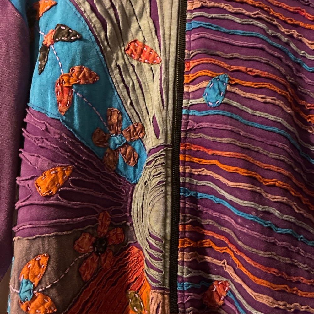 Rising International Boho Patchwork Zip Hoodie Purple Cotton XL - Picture 6 of 10
